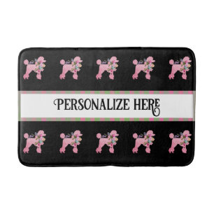 Personalize Pink French Poodle Bath Mat