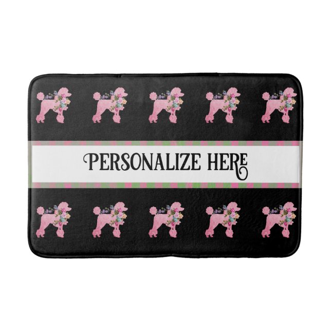 Personalize Pink French Poodle Bath Mat (Front)