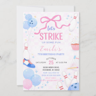 Personalize Pink Girl bowling Birthday party  Invitation