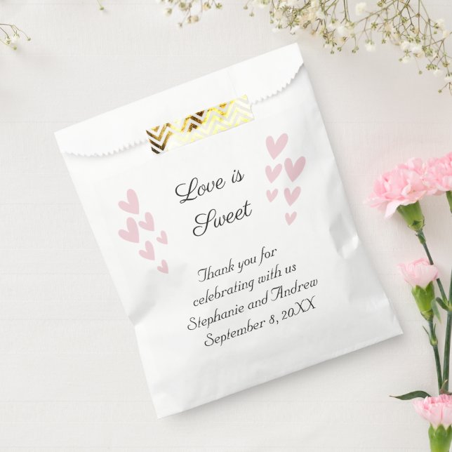 Personalize Pink Heart Love Is Sweet Wedding Favour Bag (Sealed)