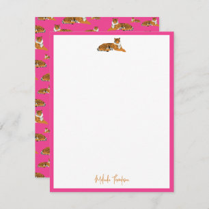 Personalize Pink Orange Jungle Tiger Script Card