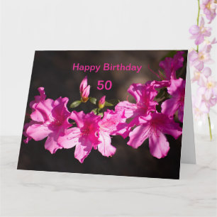Personalize Pink rhododendron blossom Birthday Card