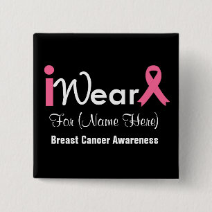 Personalize Pink Ribbon Breast Cancer 2 Inch Square Button