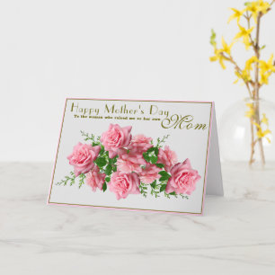 Personalize Pink Roses Happy Mothers Day Mom Card