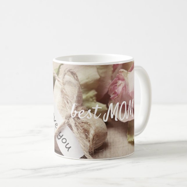Personalize Pink Roses with Heart Design Coffee Mug (Front Right)
