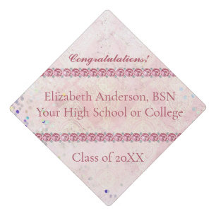 Personalize Pink Sparkle Jewel Bling Girly Trendy  Graduation Cap Topper