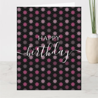 Personalize: Pink Stars Pattern Happy Birthday Card