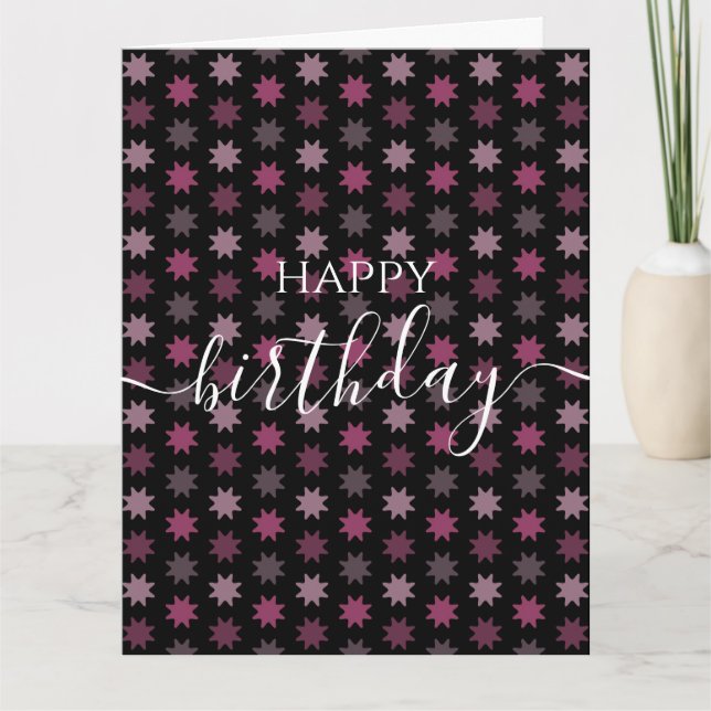 Personalize: Pink Stars Pattern Happy Birthday Card (Front)