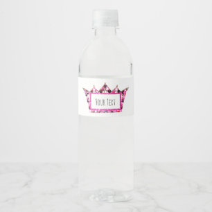 Personalize Pink Tiara Water Bottle Label