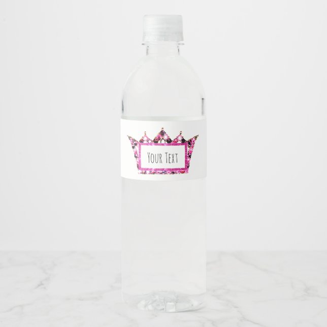 Personalize Pink Tiara Water Bottle Label (Front)