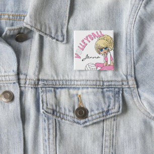 Personalize Pink Volleyball Cute Girl 2 Inch Square Button