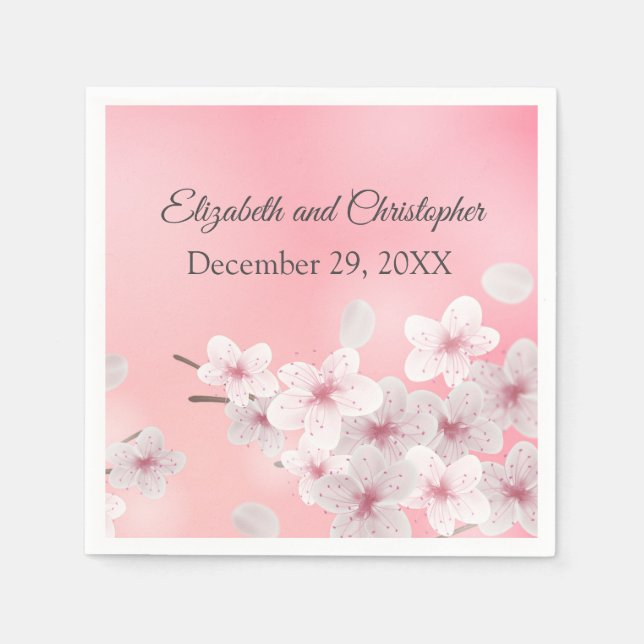 Personalize Pink White Floral Wedding Bridal Showe Napkin (Front)