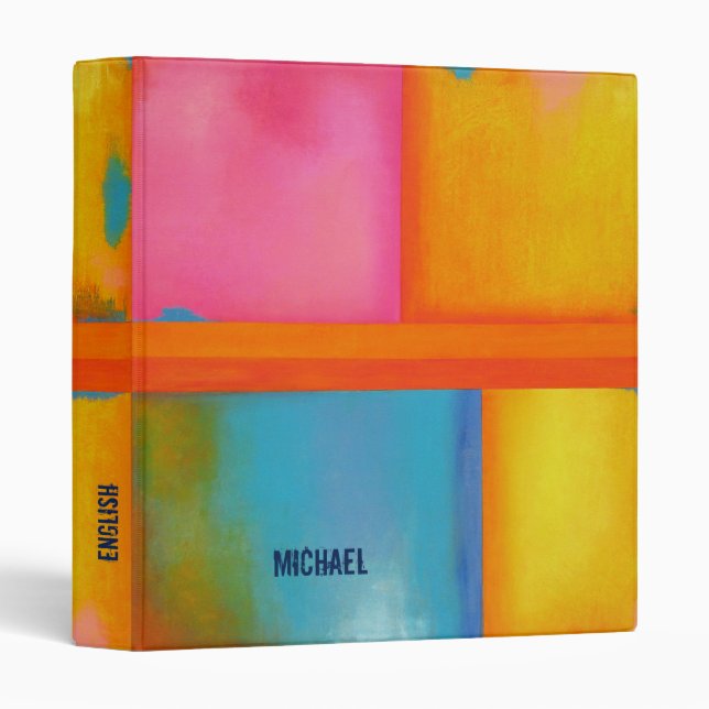 Personalize - Pink Yellow Blue Abstract Art Binder (Front/Spine)