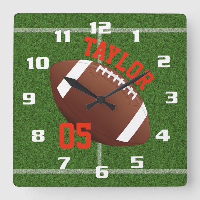 Personalize player Name and Number Cool Football Square Wall Clock (Front)