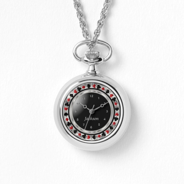 Personalize Poker Player Game in Silver Watch (Front)