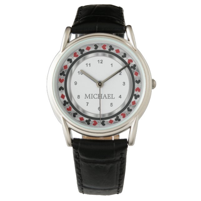 Personalize Poker Player - Sliver & Red Watch (Front)