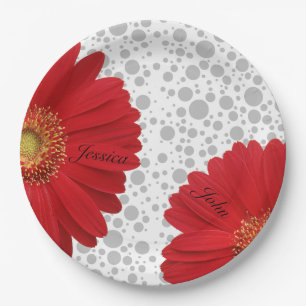 Personalize Polka Dot Red Daisy, change the dot co Paper Plate