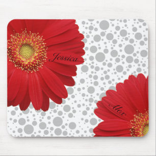 Personalize Polka Dot Red Daisy Mouse Pad