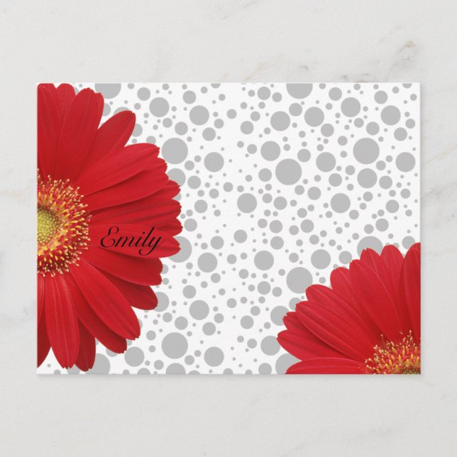Personalize Polka Dot Red Daisy Postcard (Front)