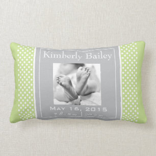Personalize Polka Dots Nursery Birth Announcement Lumbar Pillow