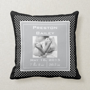 Personalize Polka Dots Nursery Birth Announcement Throw Pillow