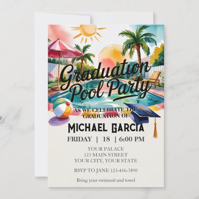 Personalize Pool Graduation Party Funny Memory  Invitation (Front)