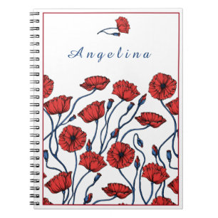 Personalize Poppy Flower Bouquet Notebook