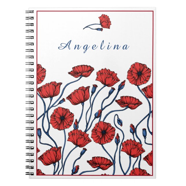 Personalize Poppy Flower Bouquet Notebook (Front)