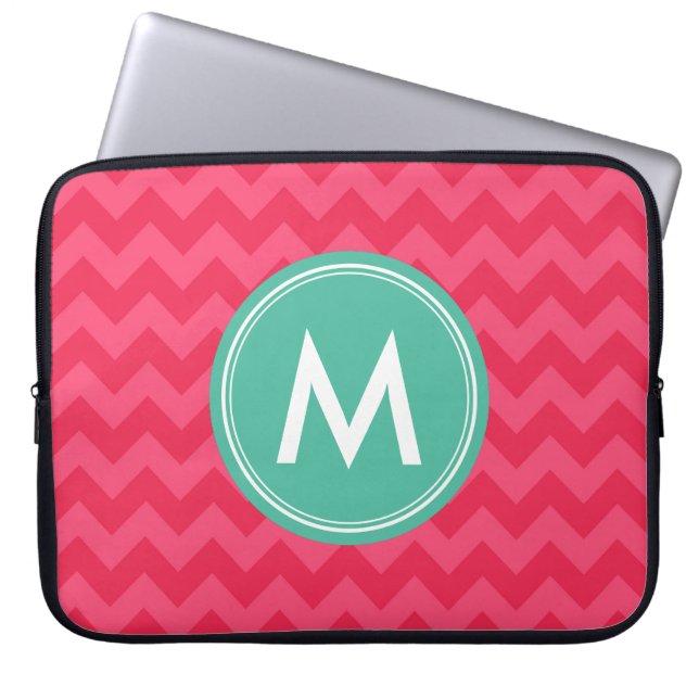 Personalize Preppy Chevron in Pink Monogram Laptop Sleeve (Front)