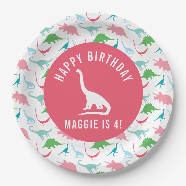 Personalize Preppy Dinosaur Birthday Party Plate (Front)