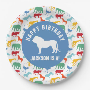 Personalize Preppy Lion Safari Animal Birthday Paper Plate