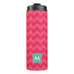 Personalize Preppy Pink Chevron Monogram Thermal Tumbler