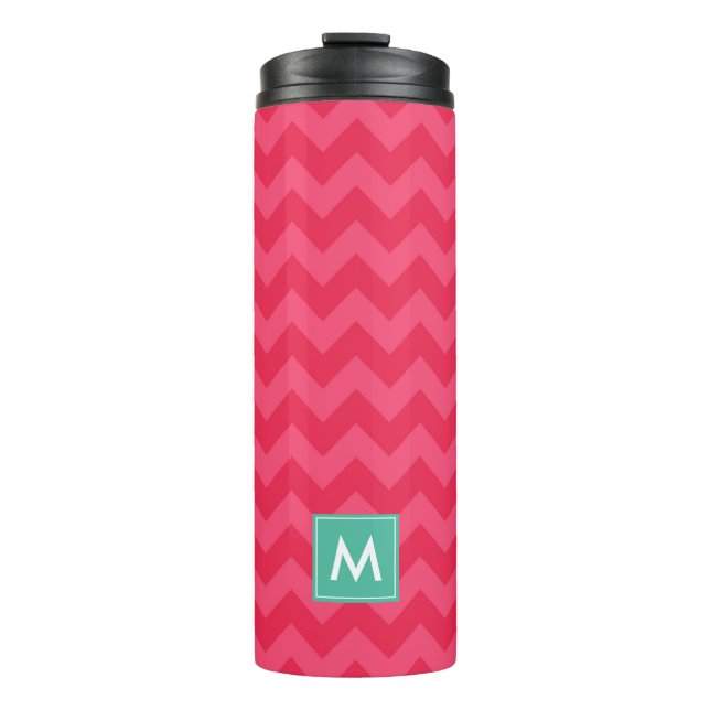 Personalize Preppy Pink Chevron Monogram Thermal Tumbler (Front)