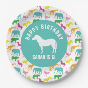 Personalize Preppy Zebra Safari Animal Birthday Paper Plate
