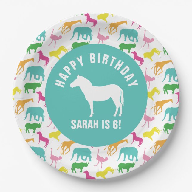 Personalize Preppy Zebra Safari Animal Birthday Paper Plate (Front)