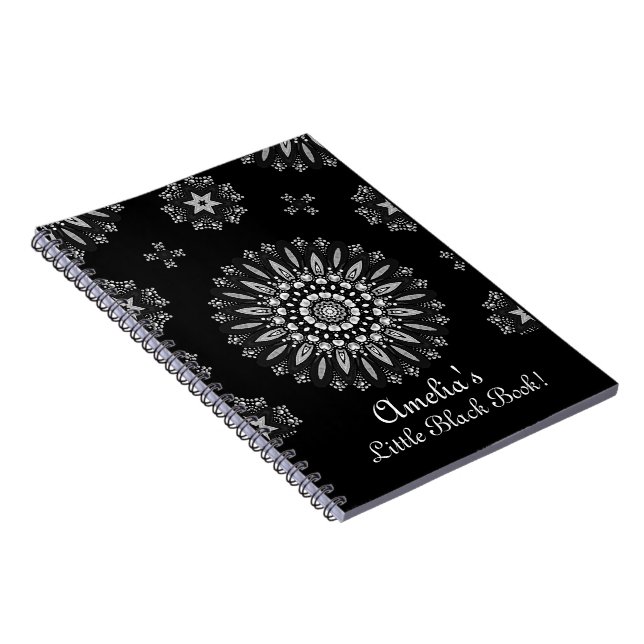 Personalize Pretty Black and White Dot Art Pattern Notebook (Right Side)