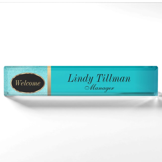 Personalize, Pretty in Teal Name Plate (Front)