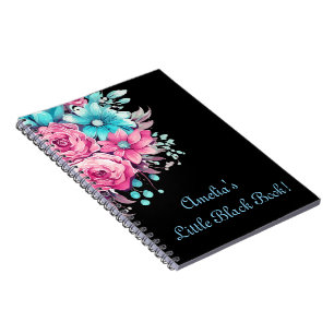 Personalize Pretty Pink & Teal Floral Black Notebook