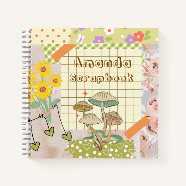 Personalize pretty vintage scrapbooking Mushrooms Notebook (Front)