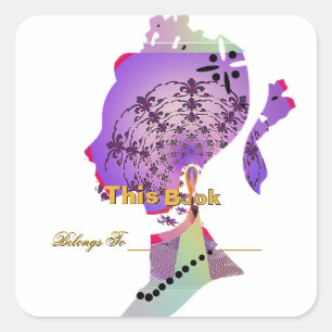 Personalize Princess Profile Bookplate  Square Sticker