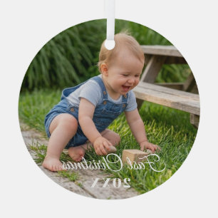 personalize professional Christmas Glass Circle Ornament