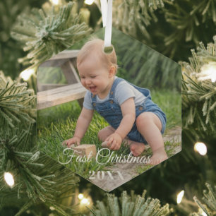 personalize professional Christmas Glass Hexagon Ornament