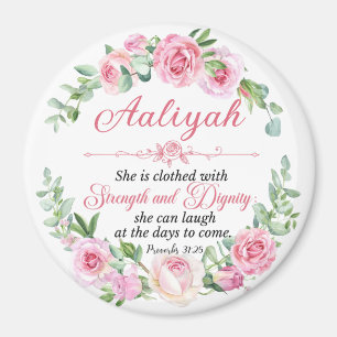 Personalize Prov 31:25 Mother's Day Pink Rose Magnet