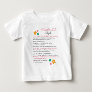 Personalize Psalm 23-NIV Bible Scripture Flowers Baby T-Shirt