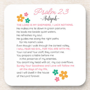 Personalize Psalm 23-NIV Bible Scripture Flowers Coaster
