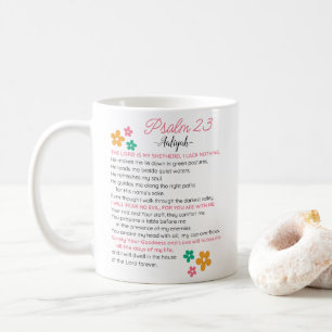Personalize Psalm 23-NIV Bible Scripture Flowers Coffee Mug