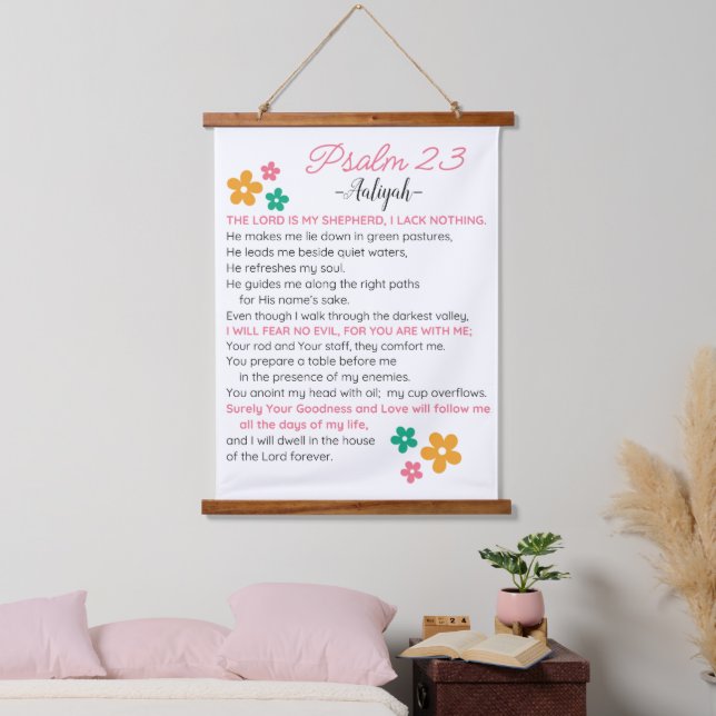 Personalize Psalm 23-NIV Bible Scripture Flowers Hanging Tapestry (Bedroom)