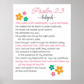 Personalize Psalm 23-NIV Bible Scripture Flowers Poster