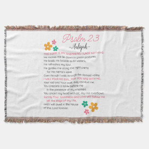 Personalize Psalm 23-NIV Bible Scripture Flowers Throw Blanket