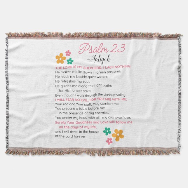 Personalize Psalm 23-NIV Bible Scripture Flowers Throw Blanket (Front)